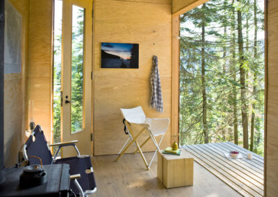 D - Retreat cabin with vertical and horizontal weatherboard interior